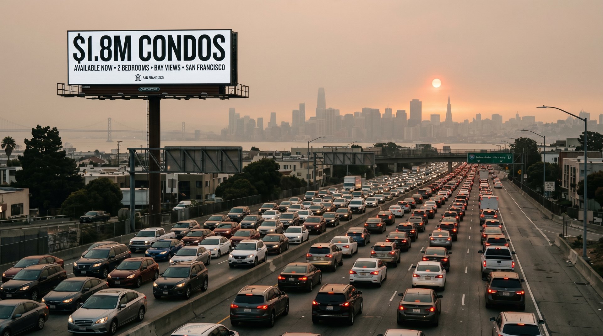 Bay Area gridlock under orange wildfire sky