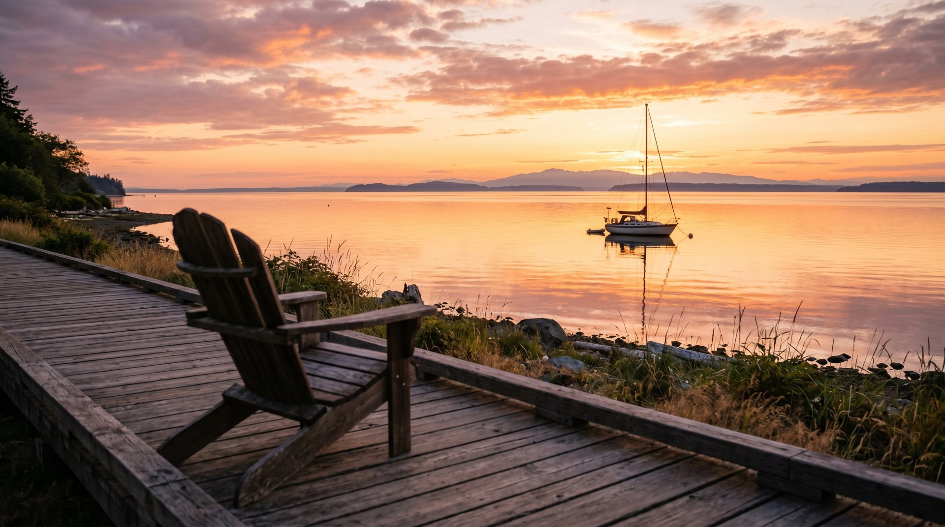 Flat water, mountains out, July Bellingham