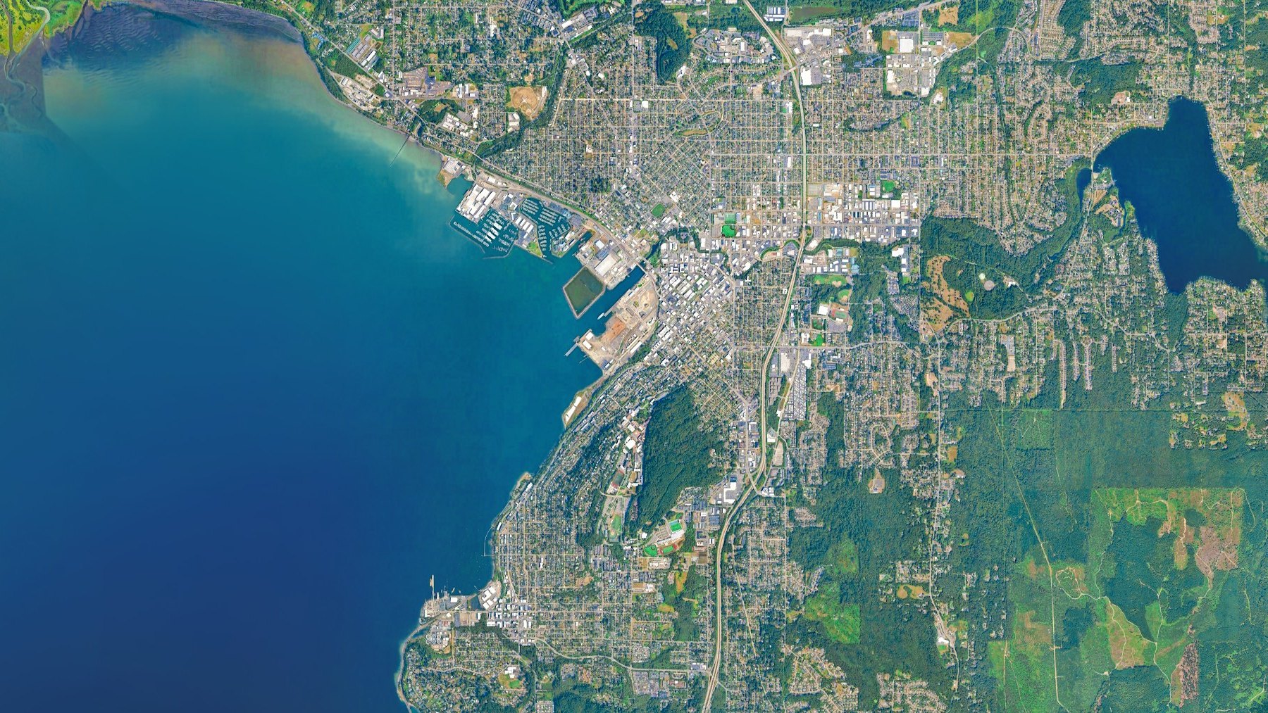 Aerial map of central and west Bellingham around the bay — ZIP 98225