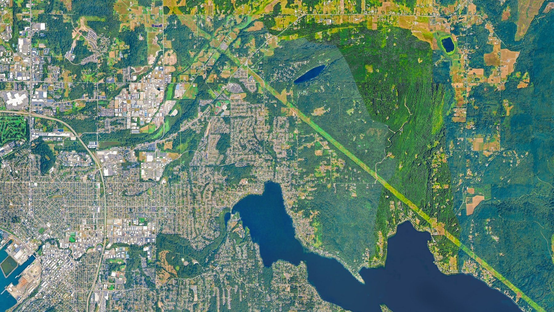 Aerial map of north Bellingham toward the county line — ZIP 98226