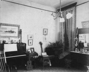 A furnished guest room inside the Fairhaven Hotel, 1891