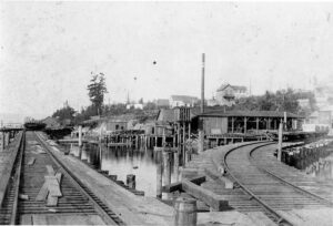 1889 photograph of Frankenberger's sawmill on the Fairhaven waterfront