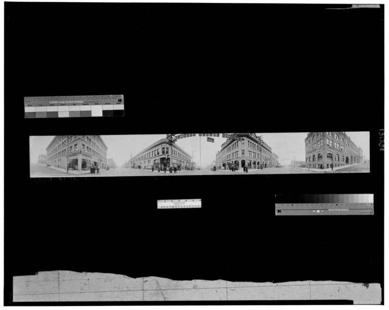 1909 panorama of the Holly and Elk Streets intersection in downtown Bellingham