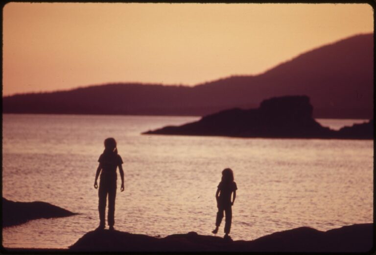 1973 color photograph of a sunset over the San Juan Islands seen from the shore of Larrabee State Park near Bellingham