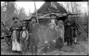 Group portrait of Nooksack people with an elder, Whatcom County, around 1903