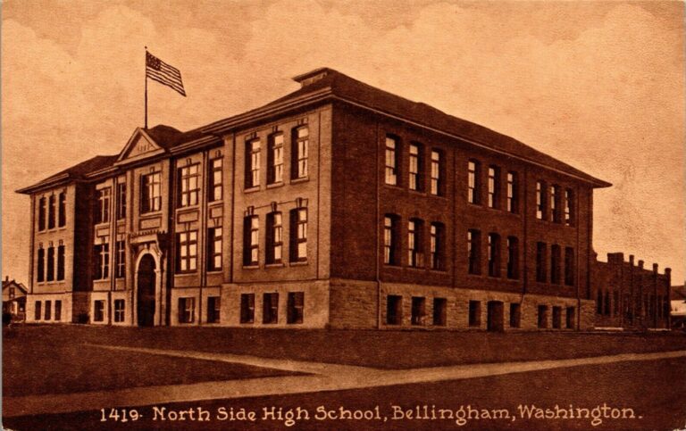 Vintage postcard view of North Side High School in Bellingham