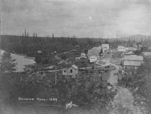 1889 photograph of the early waterfront town of Sehome on Bellingham Bay