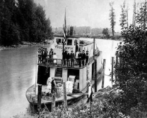 1889 photograph of the sternwheel steamboat Triumph on the Nooksack River near Lynden