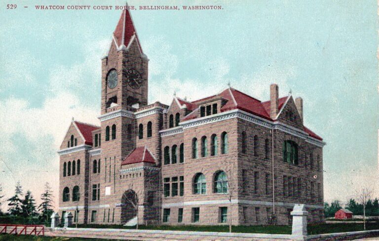 Early 1900s postcard of the 1890 Whatcom County Courthouse in Bellingham