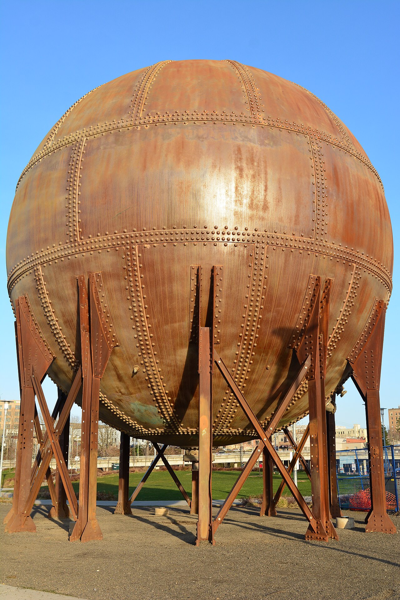The Acid Ball sculpture at Waypoint Park on the Bellingham waterfront
