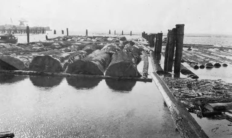 Log pond at the Bloedel-Donovan lumber mills, 1925