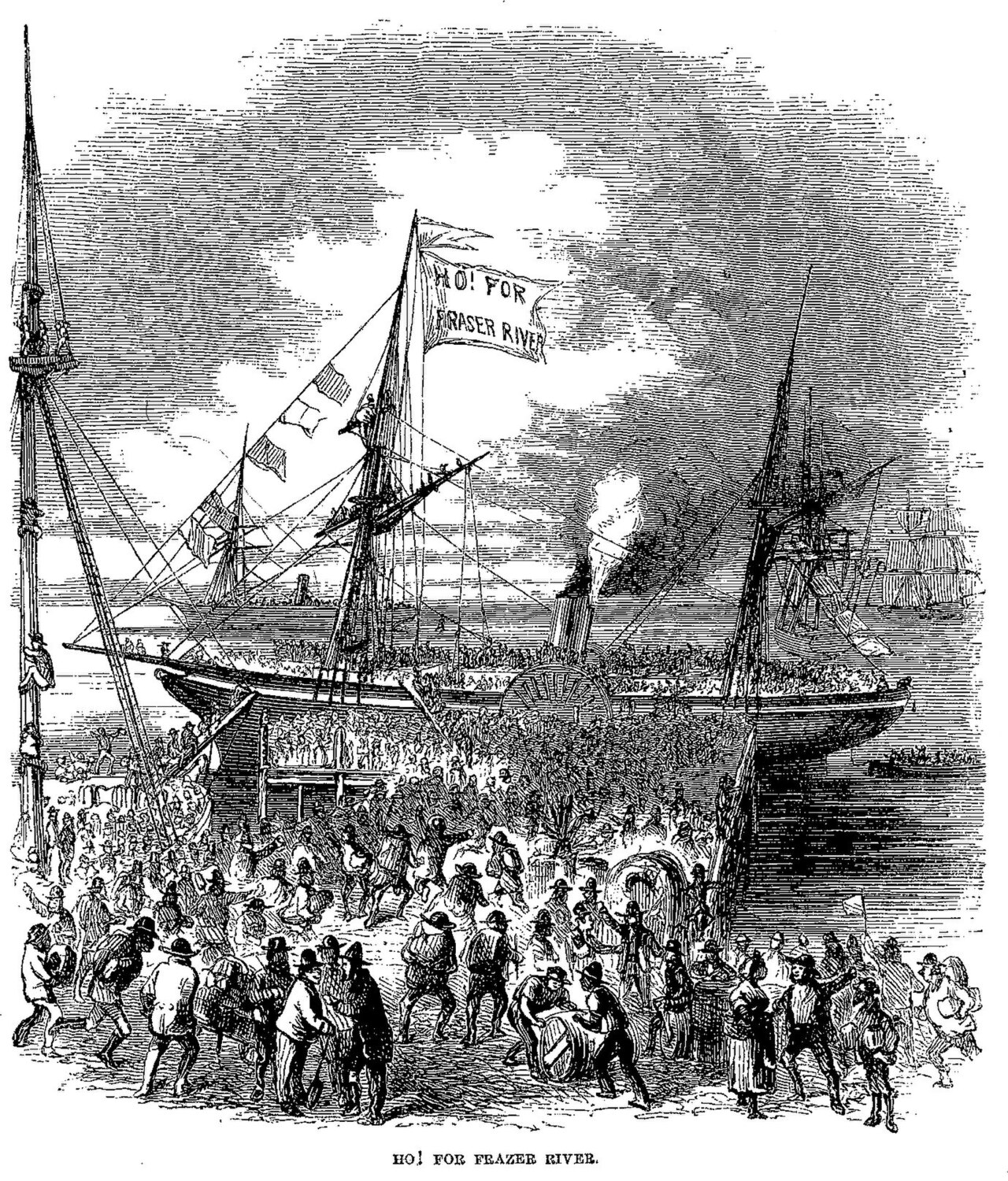 1860 engraving of gold-seekers bound for the Fraser River