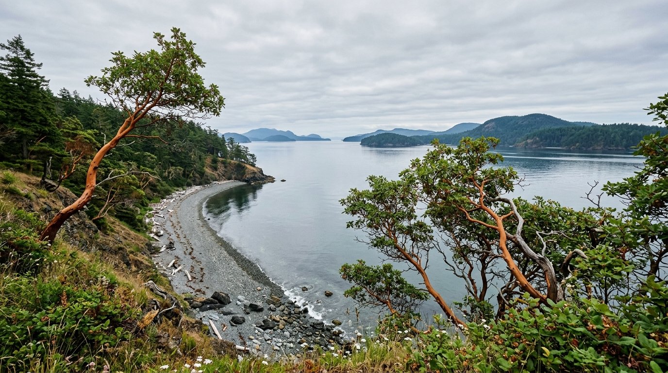 Quiet coastal bluff over the sea, Point Roberts feel