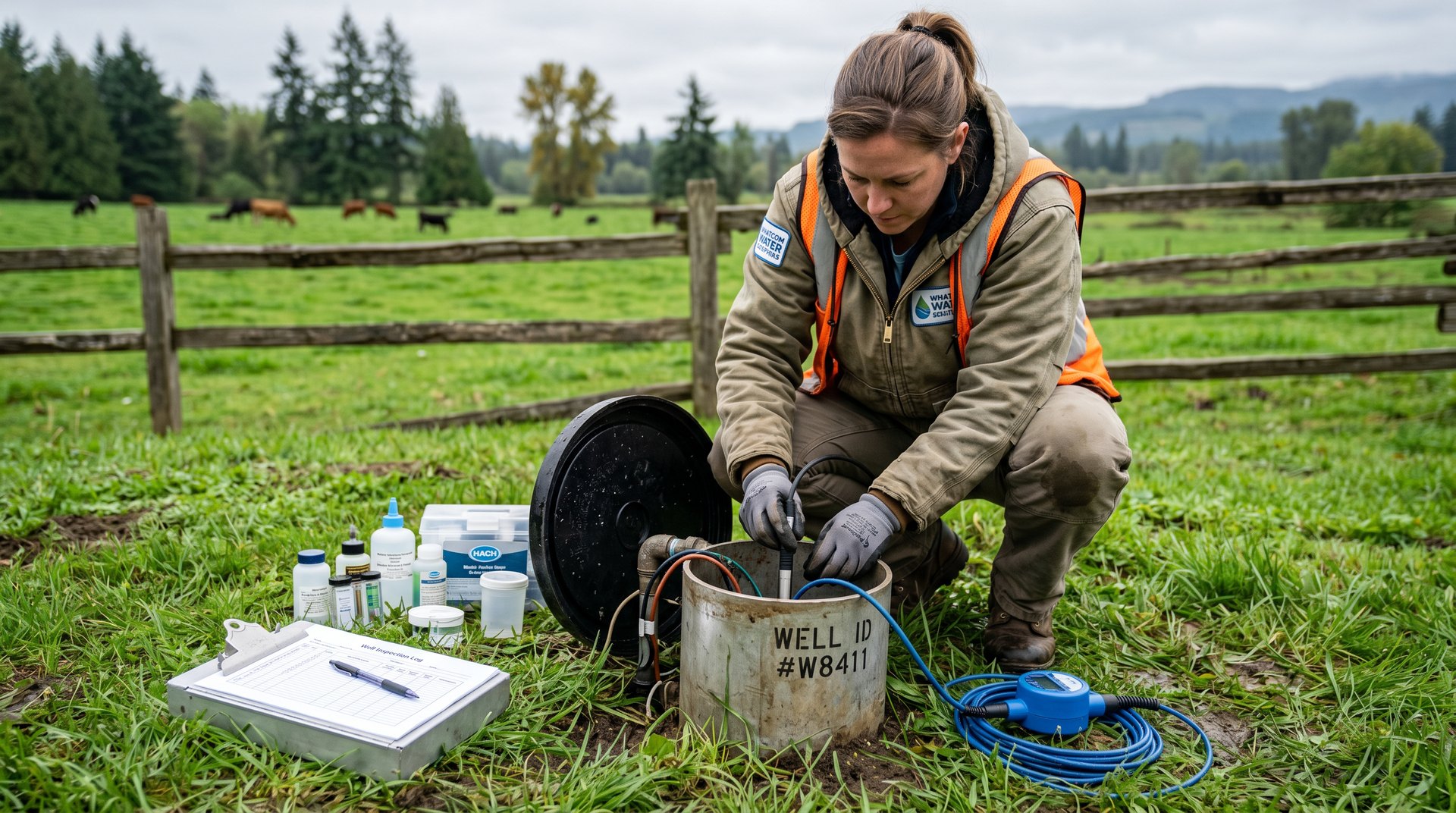 Technician inspecting a well at a rural Custer WA property during due diligence
