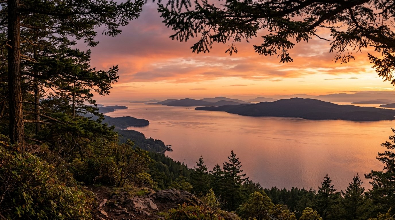 Bellingham Bay and the islands are close by.