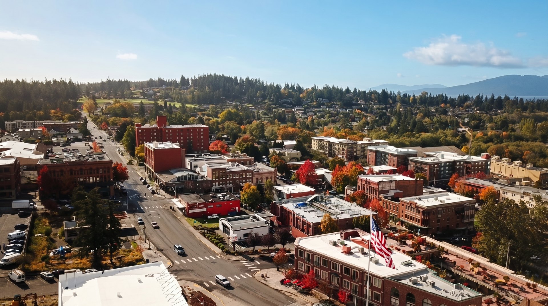 Fairhaven village from above, looking up Twelfth Street toward the Southside