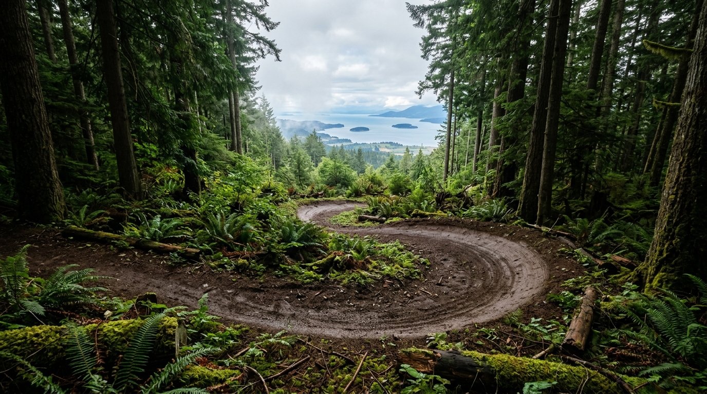 Forested singletrack on Galbraith Mountain above Bellingham Bay