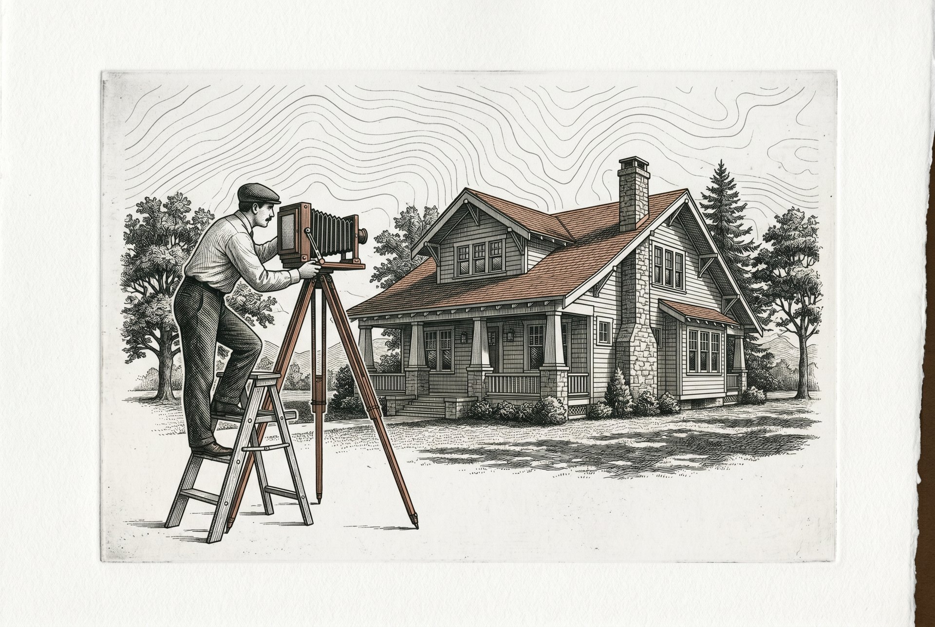 Engraved photographer shooting a Bellingham craftsman home for a listing