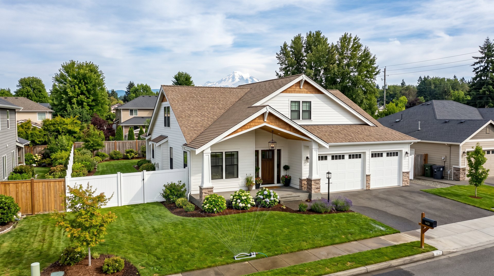 Modern Craftsman-style home in a Lynden subdivision with Mt. Baker visible in the background