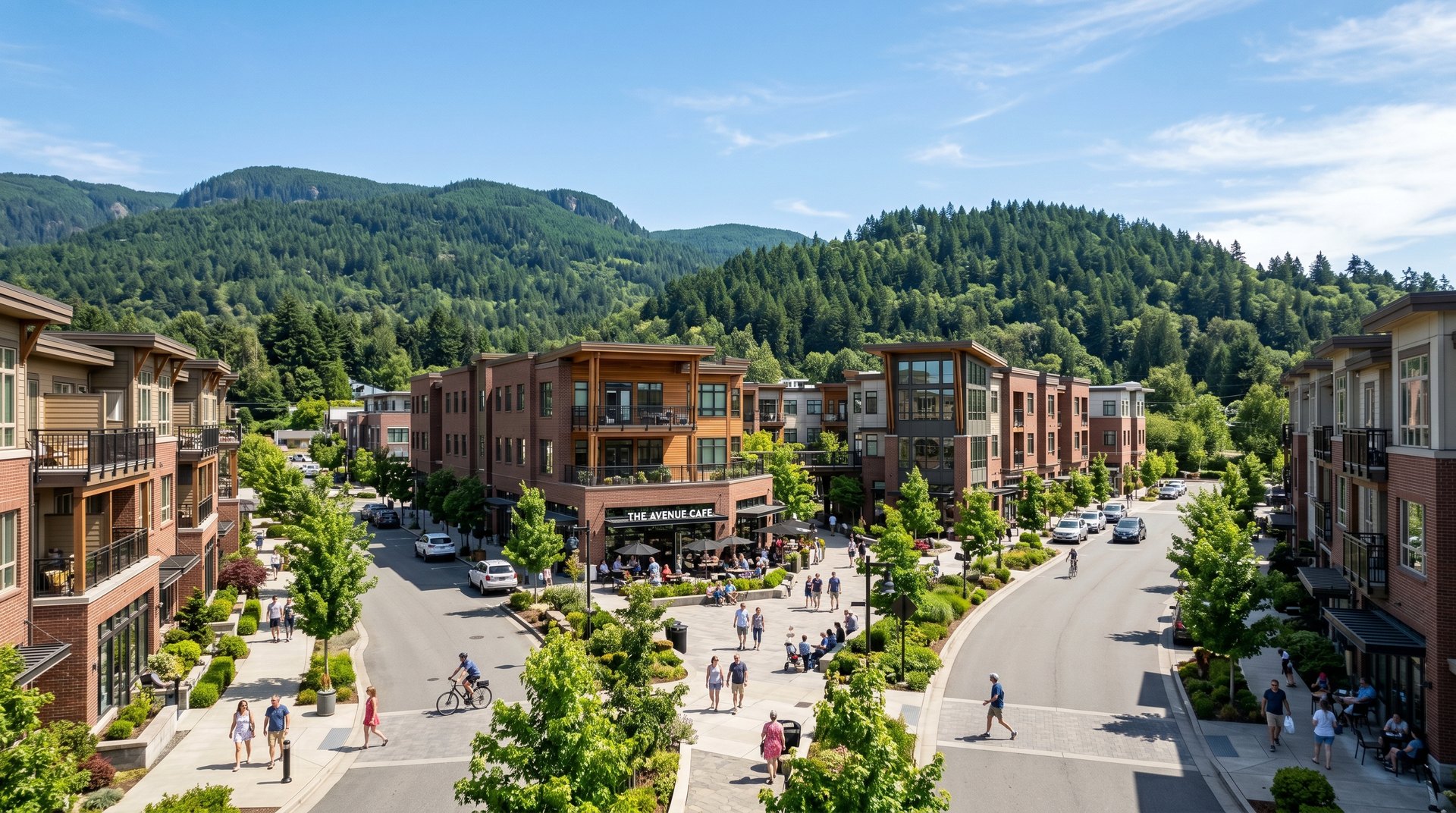 A photoreal view of the Barkley neighborhood in Bellingham, Washington