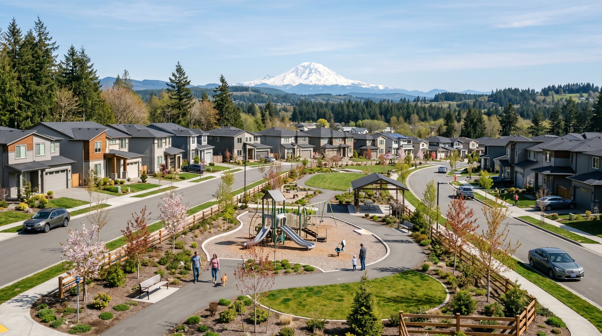 A photoreal view of the Cordata neighborhood in Bellingham, Washington