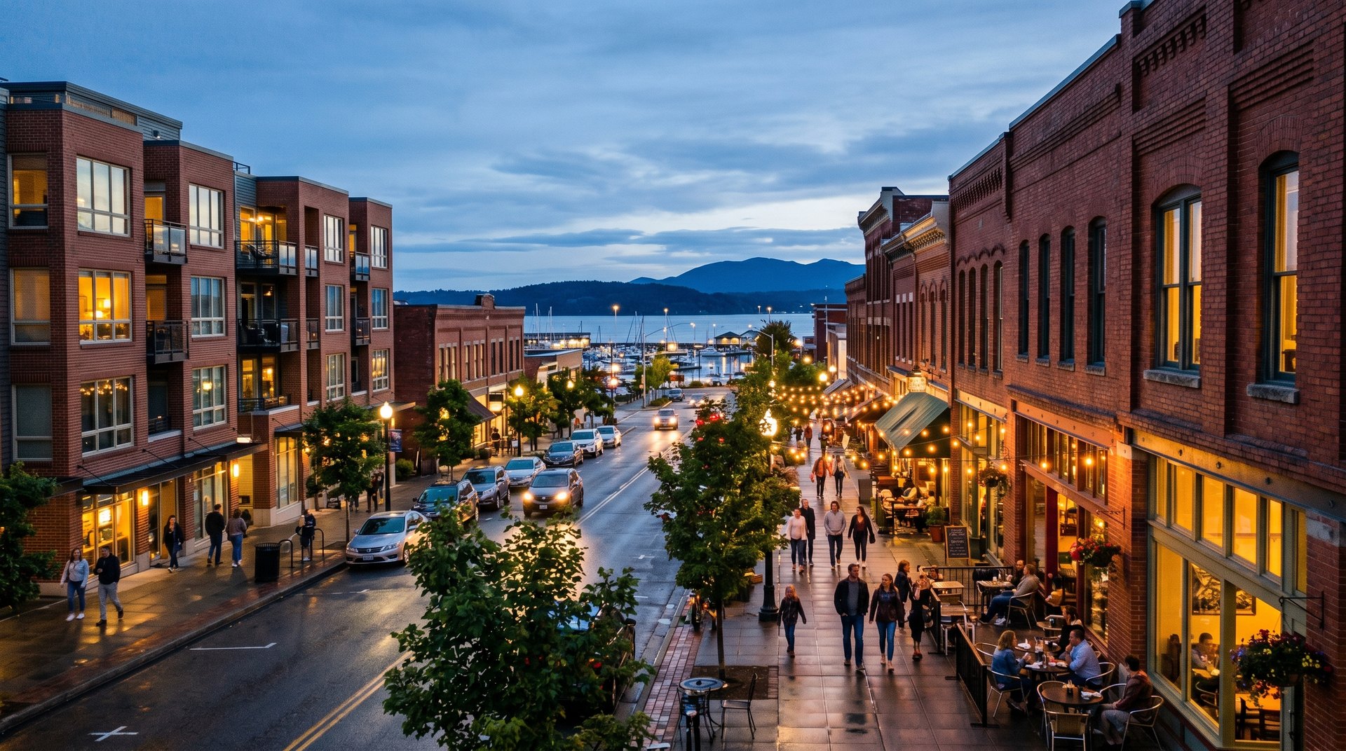 A photoreal view of the Downtown Bellingham neighborhood in Bellingham, Washington