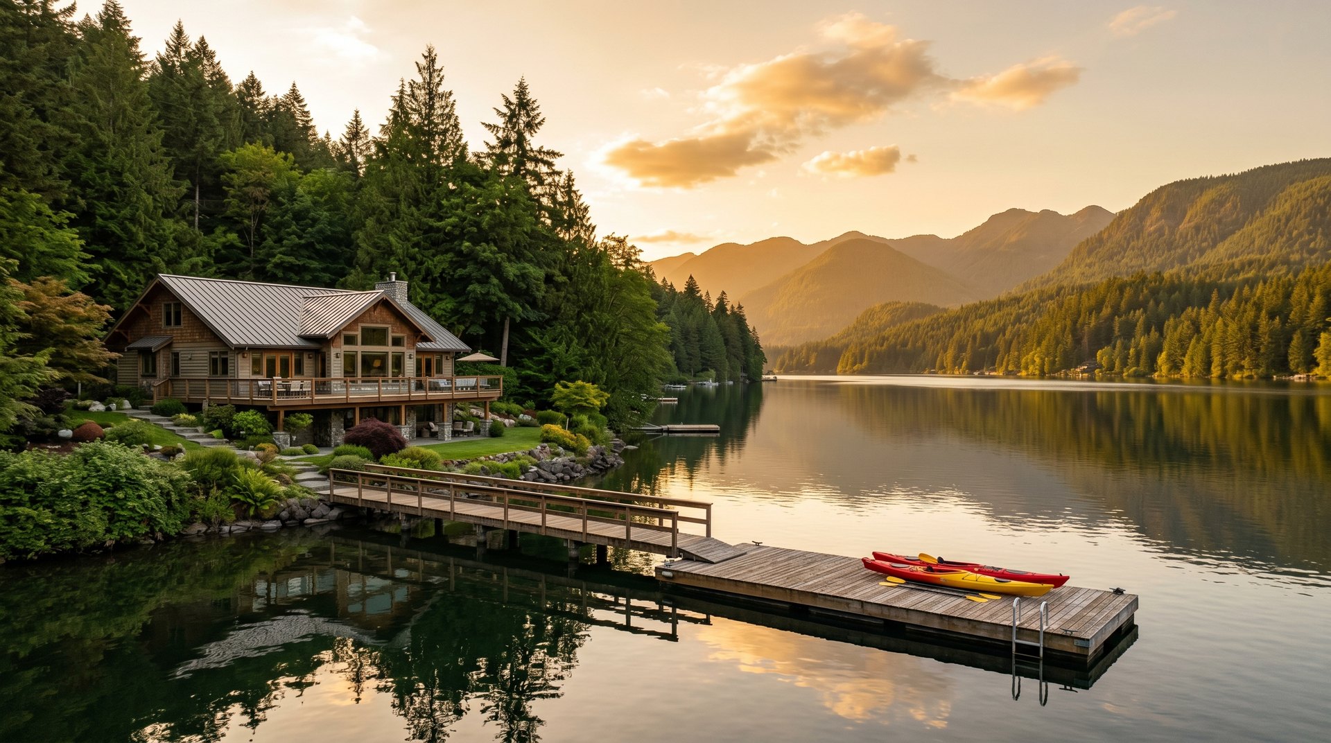 A photoreal view of the Lake Whatcom neighborhood in Bellingham, Washington