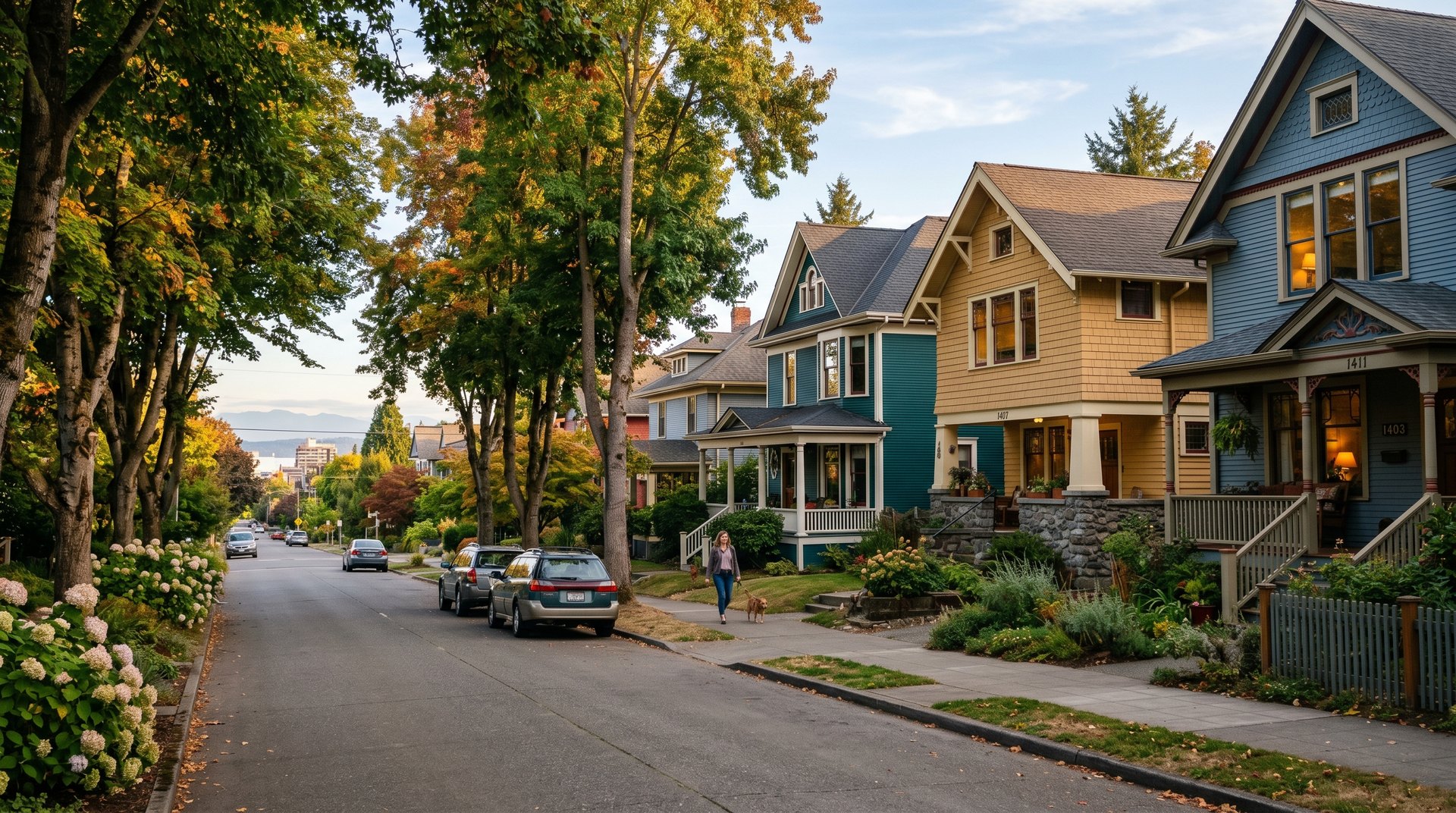 A photoreal view of the Lettered Streets neighborhood in Bellingham, Washington