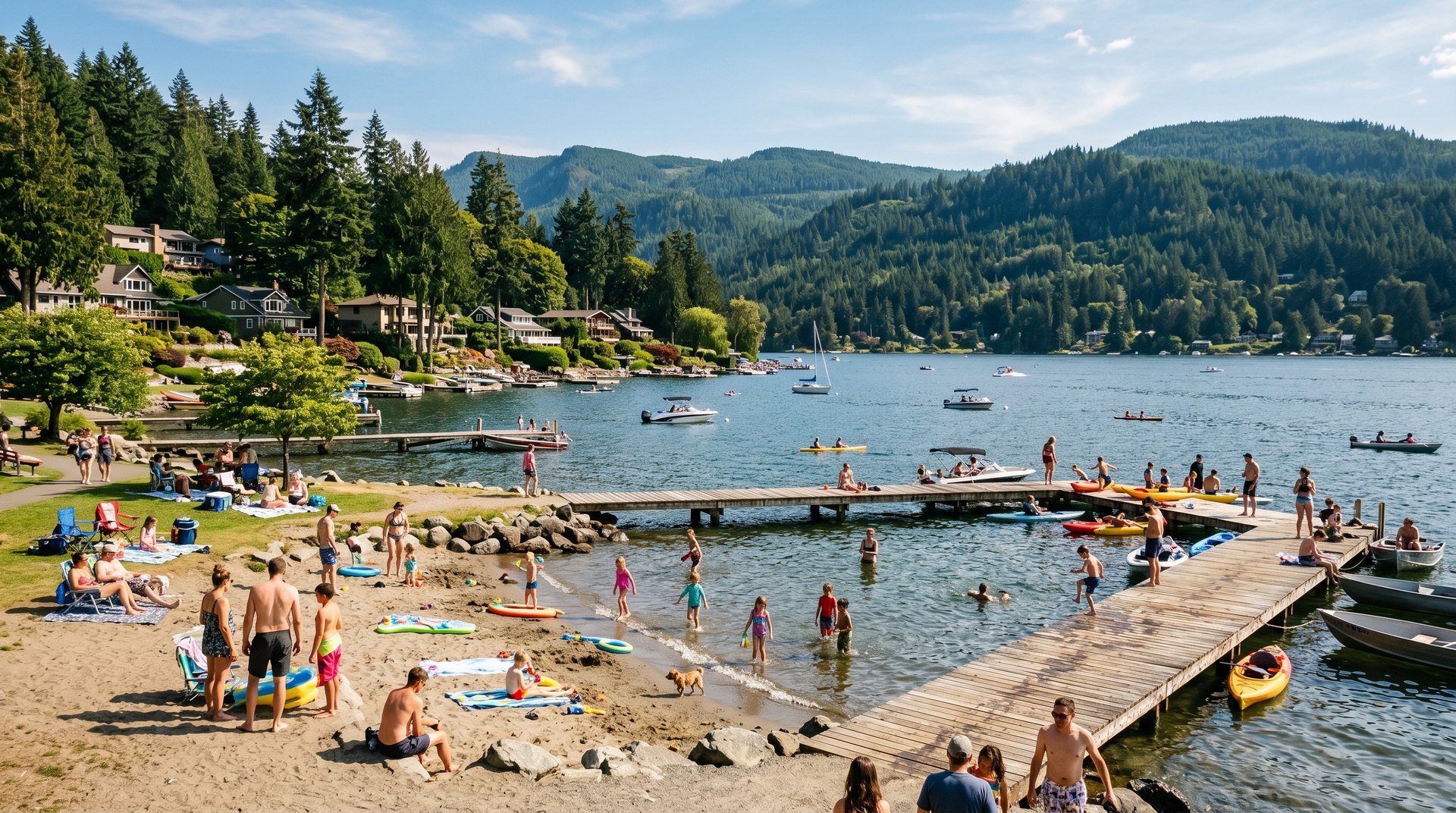 A photoreal view of the Silver Beach neighborhood in Bellingham, Washington