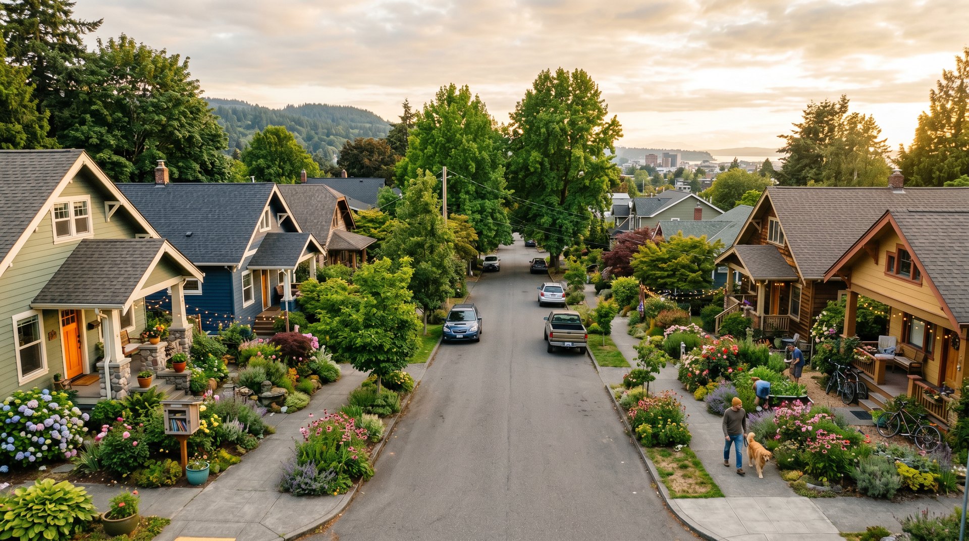 A photoreal view of the Sunnyland neighborhood in Bellingham, Washington