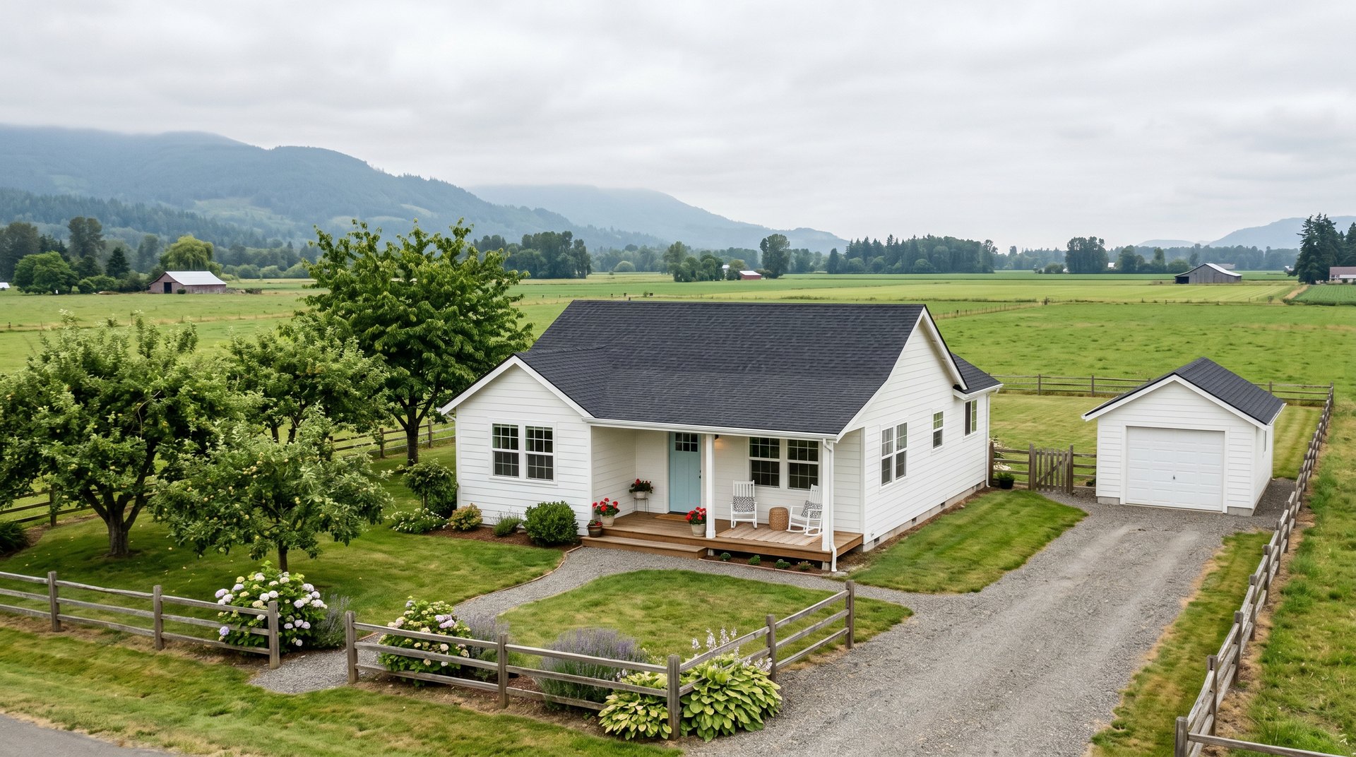 Modest single-family farmhouse on a rural lot in Nooksack Valley