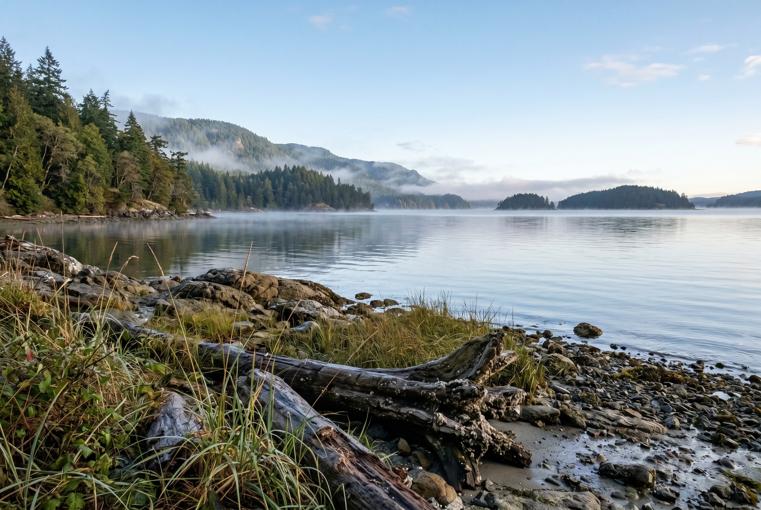 A rocky Salish Sea pocket beach