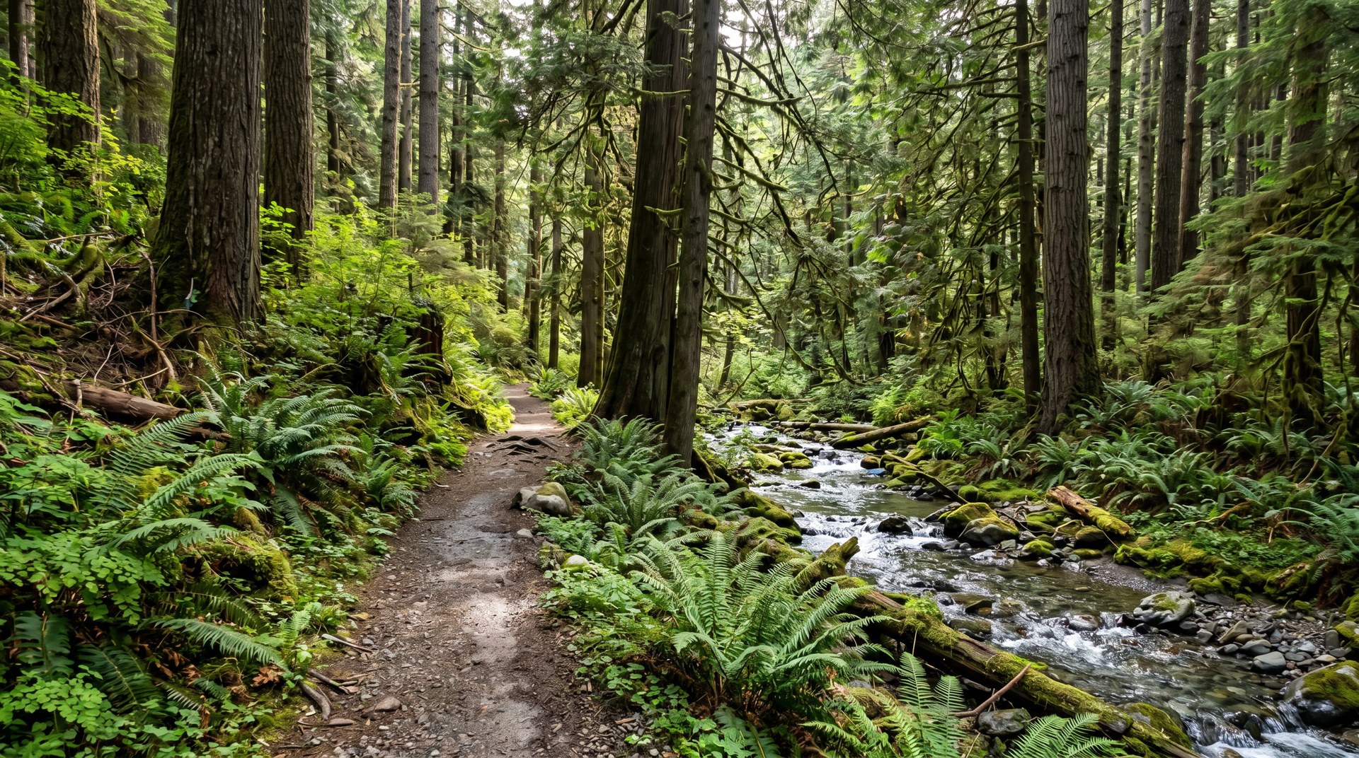 Creekside trails through the cedars.