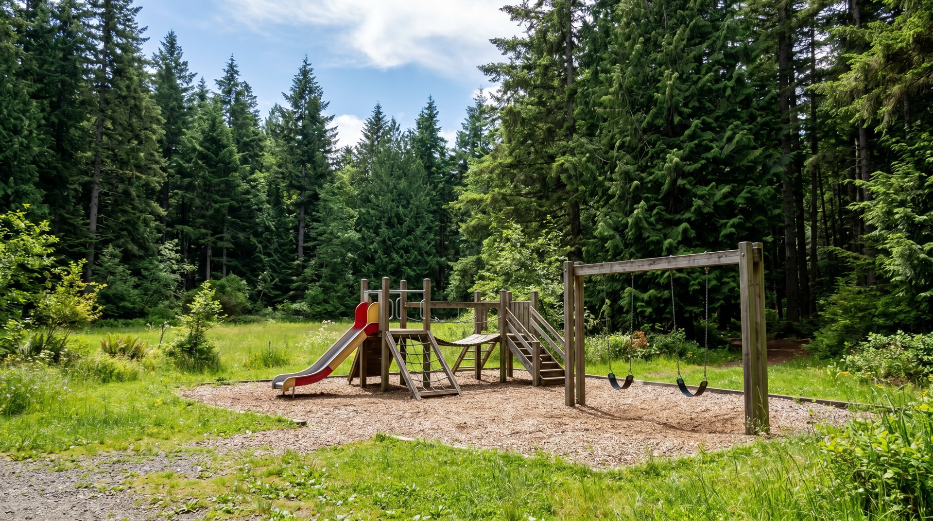 A wooded play area.