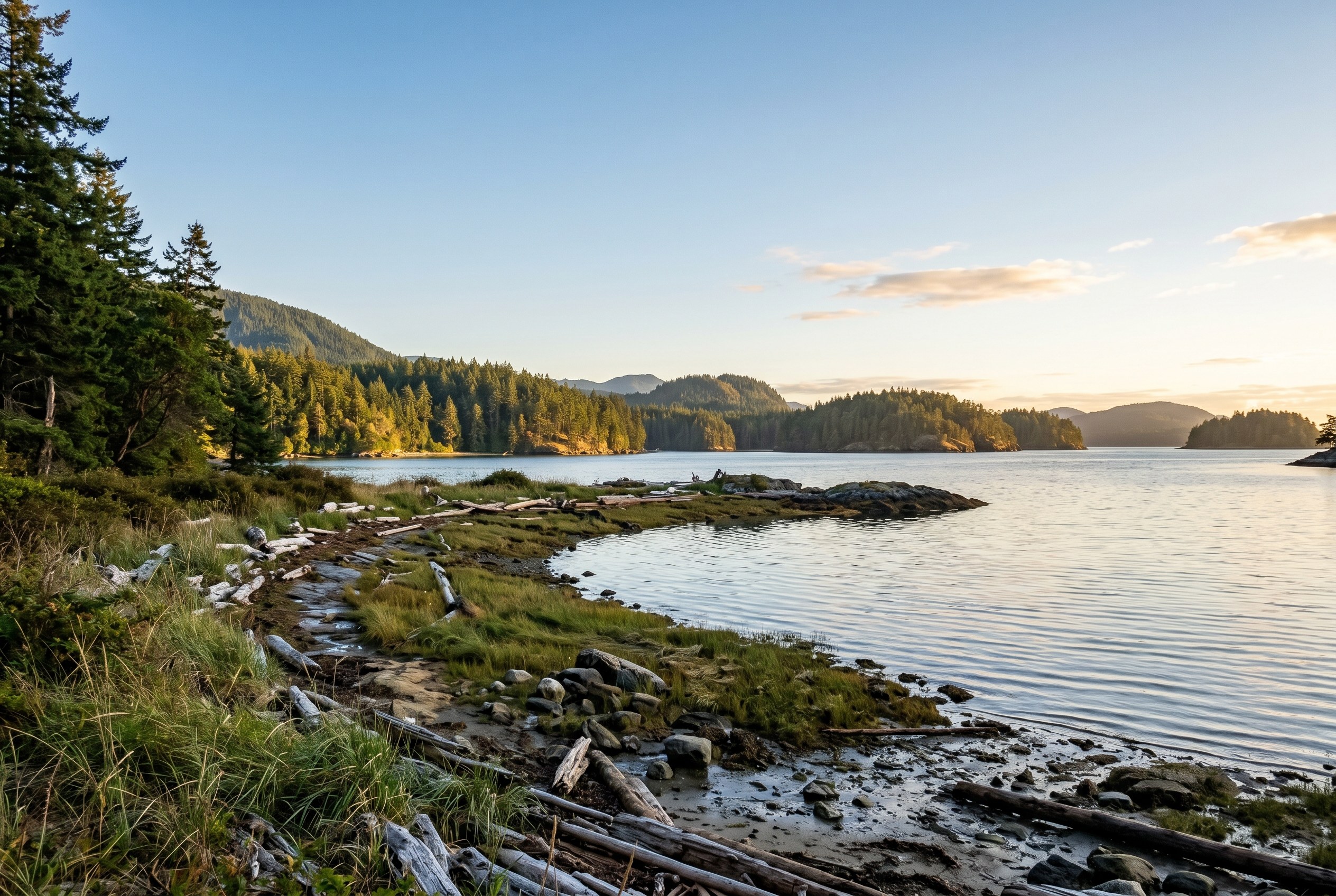A calm Salish Sea shoreline