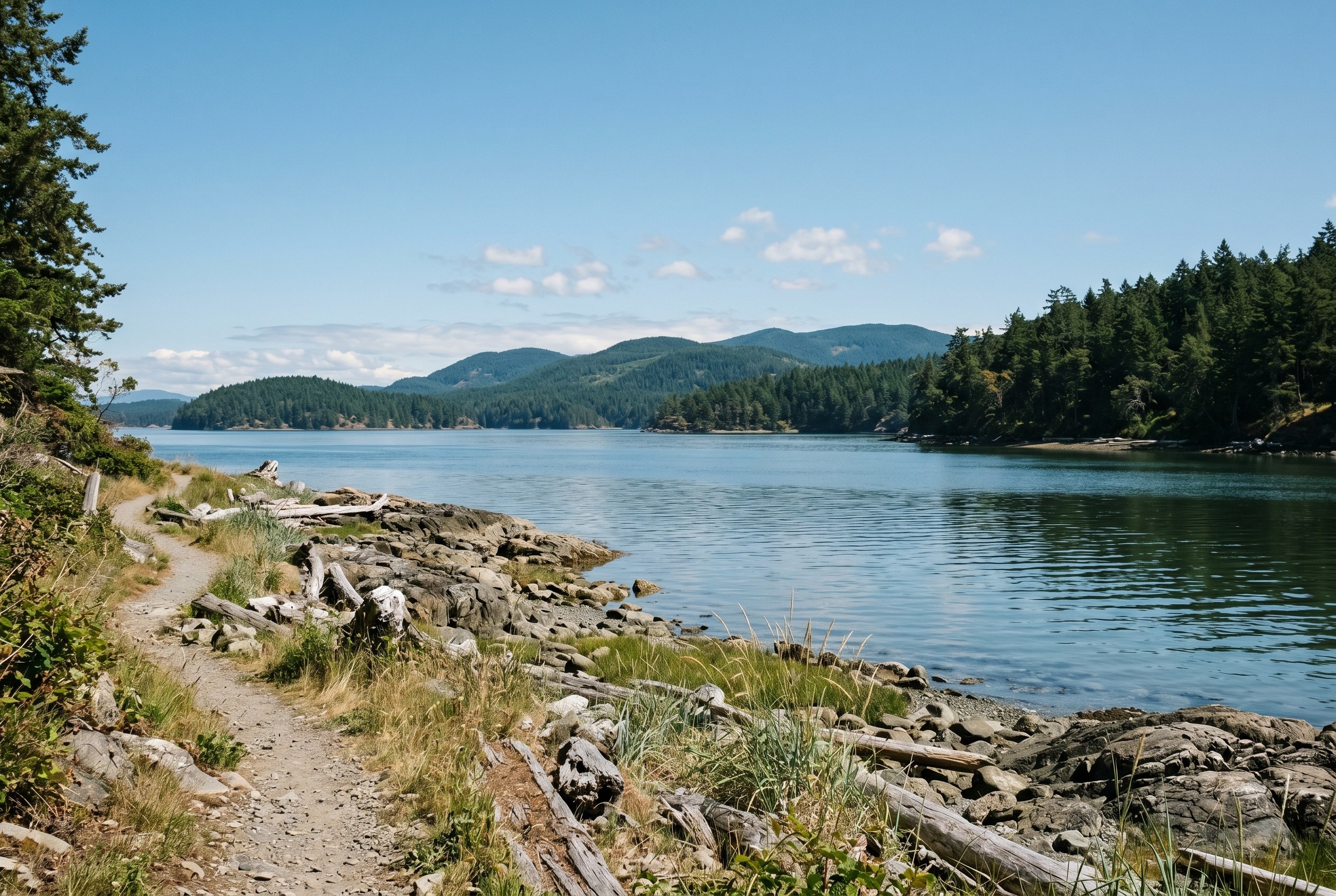 A calm Salish Sea shoreline