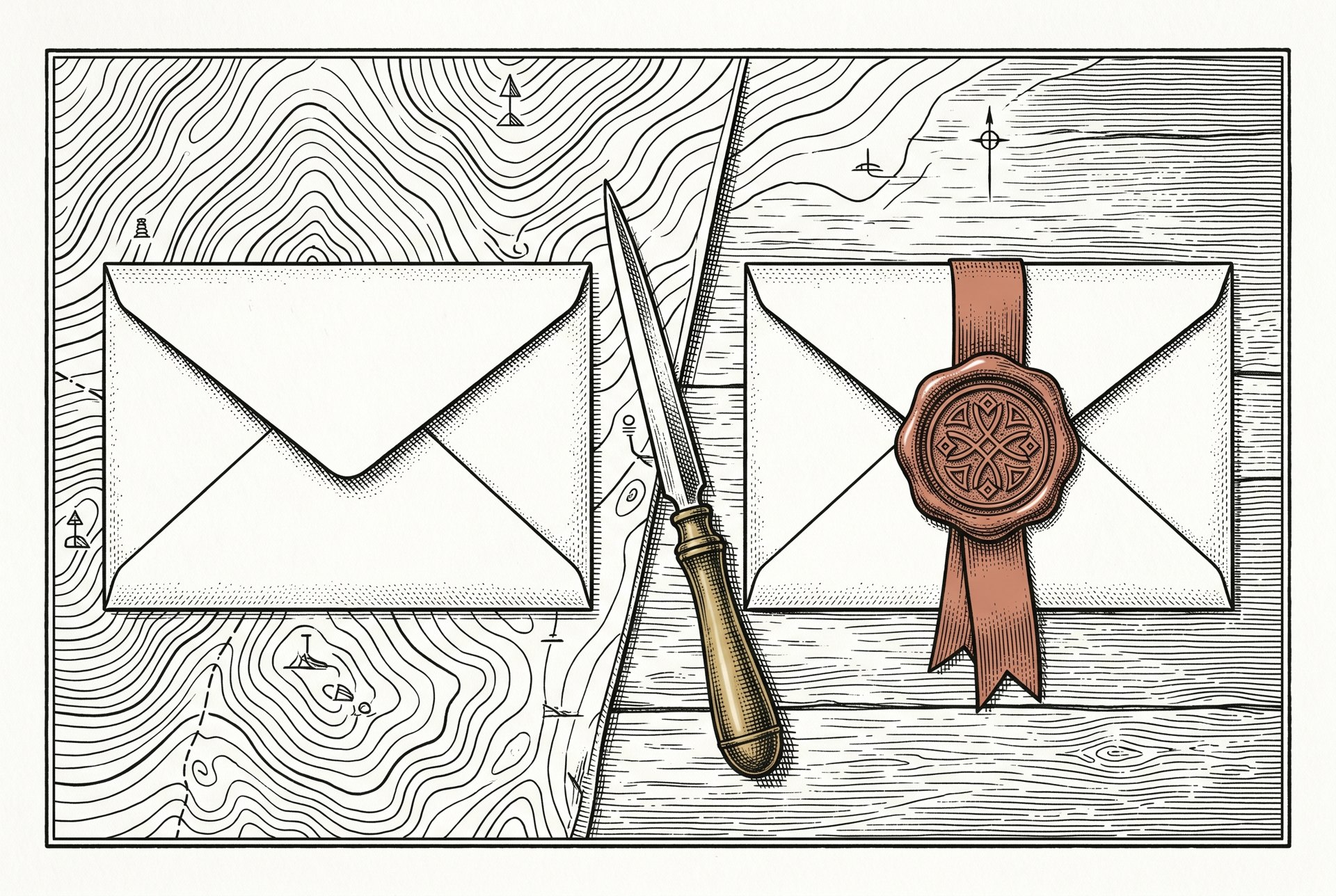 Engraved comparison of a plain letter and a wax-sealed mortgage approval letter
