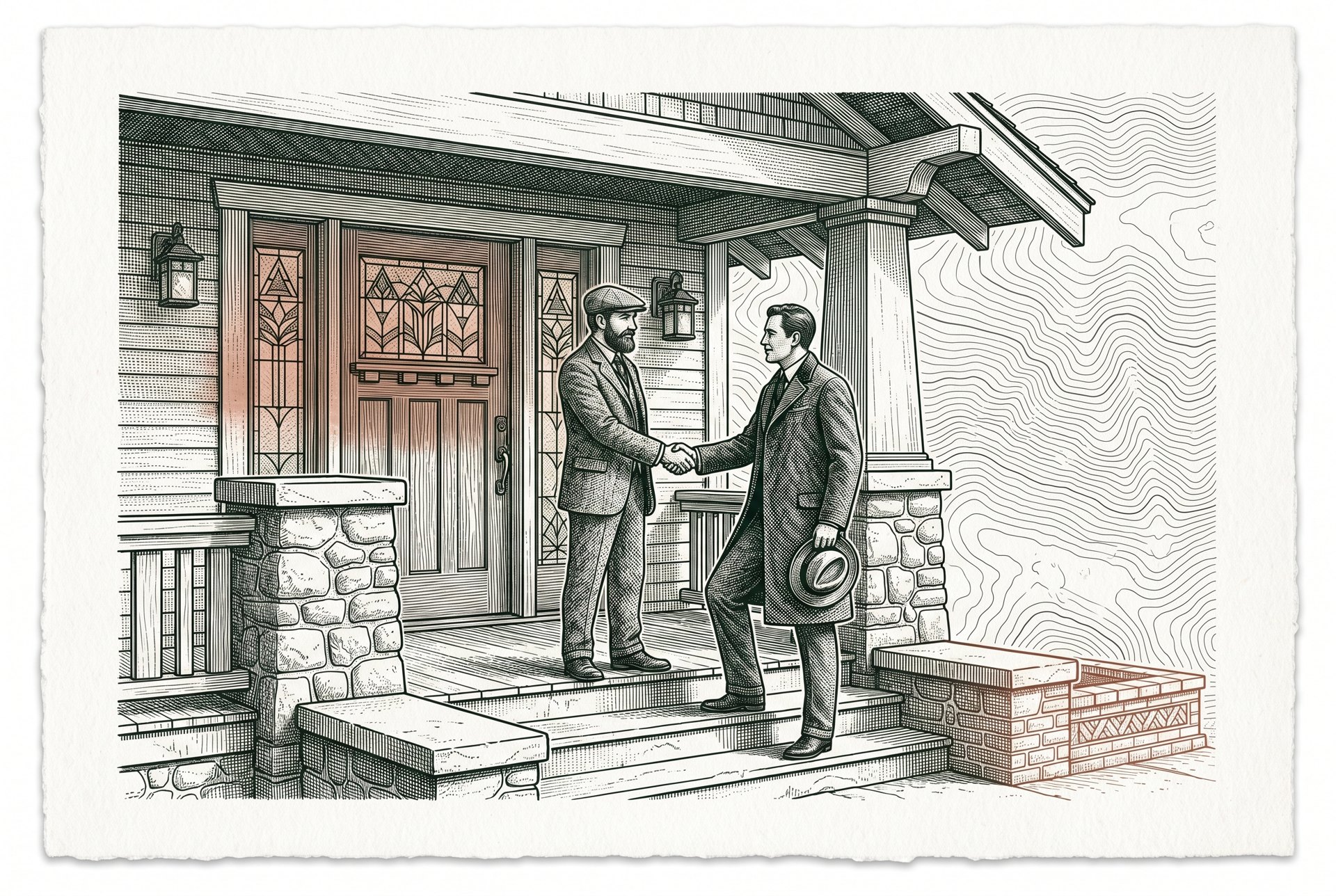 Engraved porch handshake between home buyer and seller in Bellingham