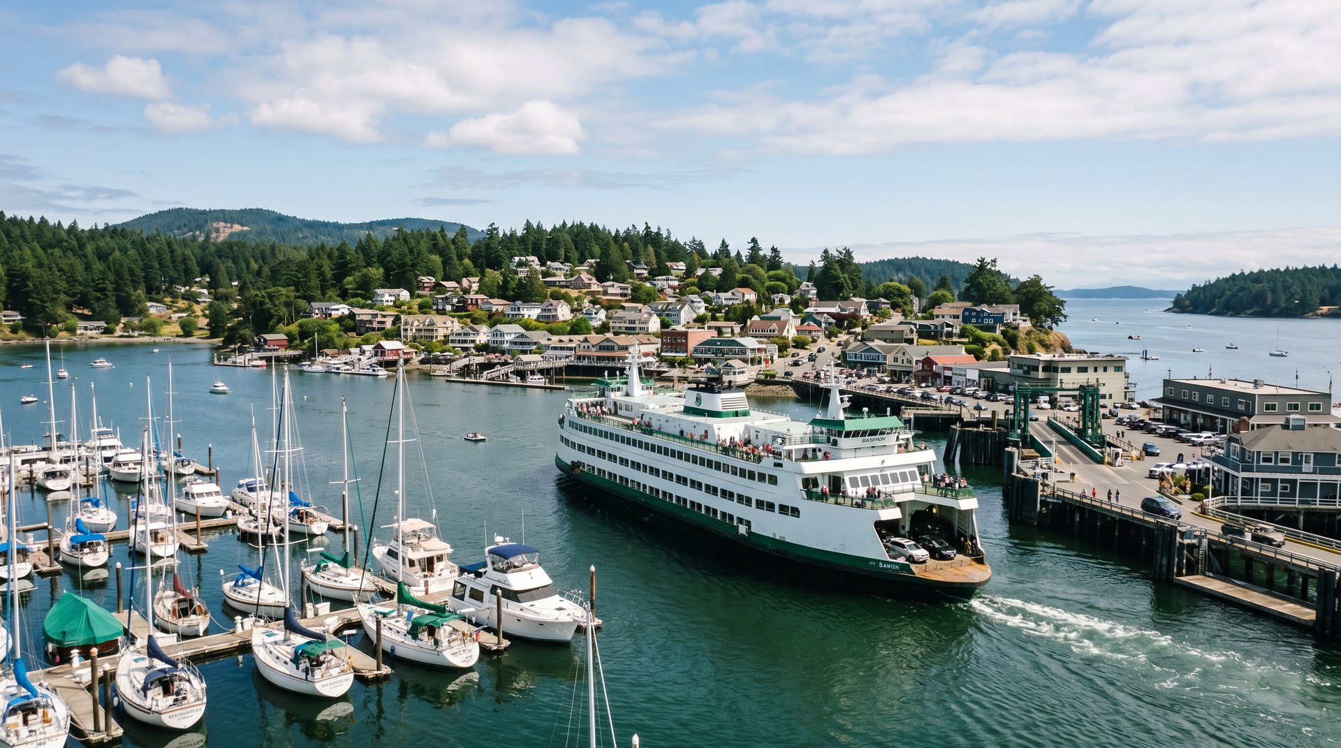 Washington State Ferry approaching Friday Harbor on San Juan Island